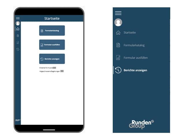 Ansicht-Tablet-Startseite-u Inspektions- und Audit App Startseite vom Tablet und Navigation